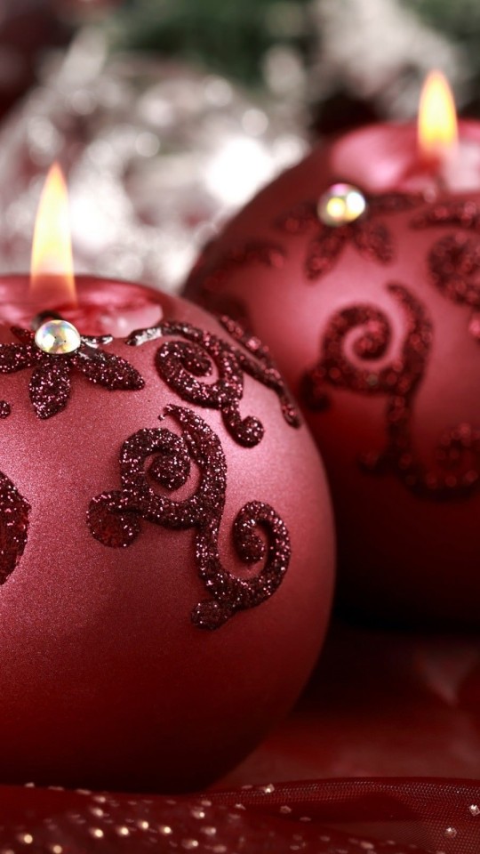 Red Christmas Ornament Ball Candles Wallpaper for SAMSUNG Galaxy S4 Mini