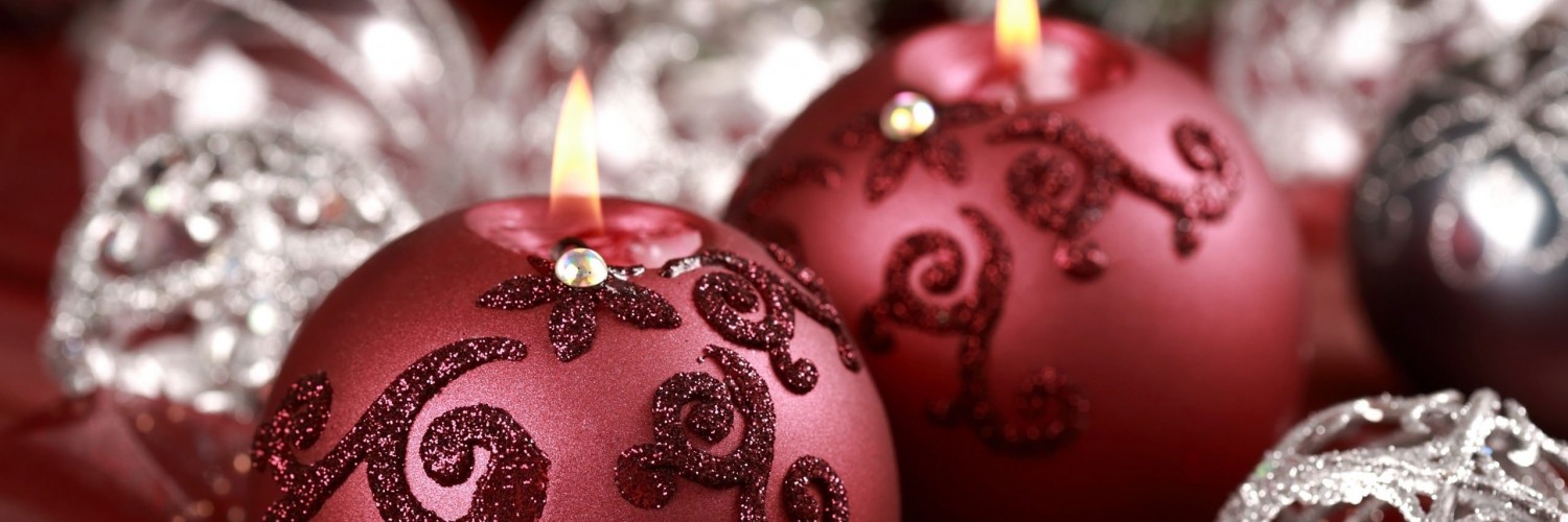 Red Christmas Ornament Ball Candles Wallpaper for Social Media Twitter Header