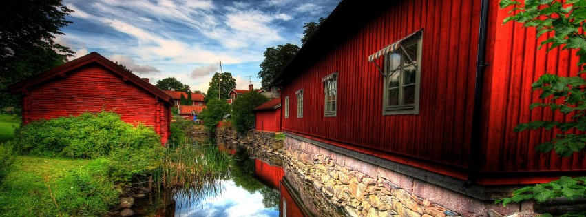 Red Village, Norberg, Sweden Wallpaper for Social Media Facebook Cover