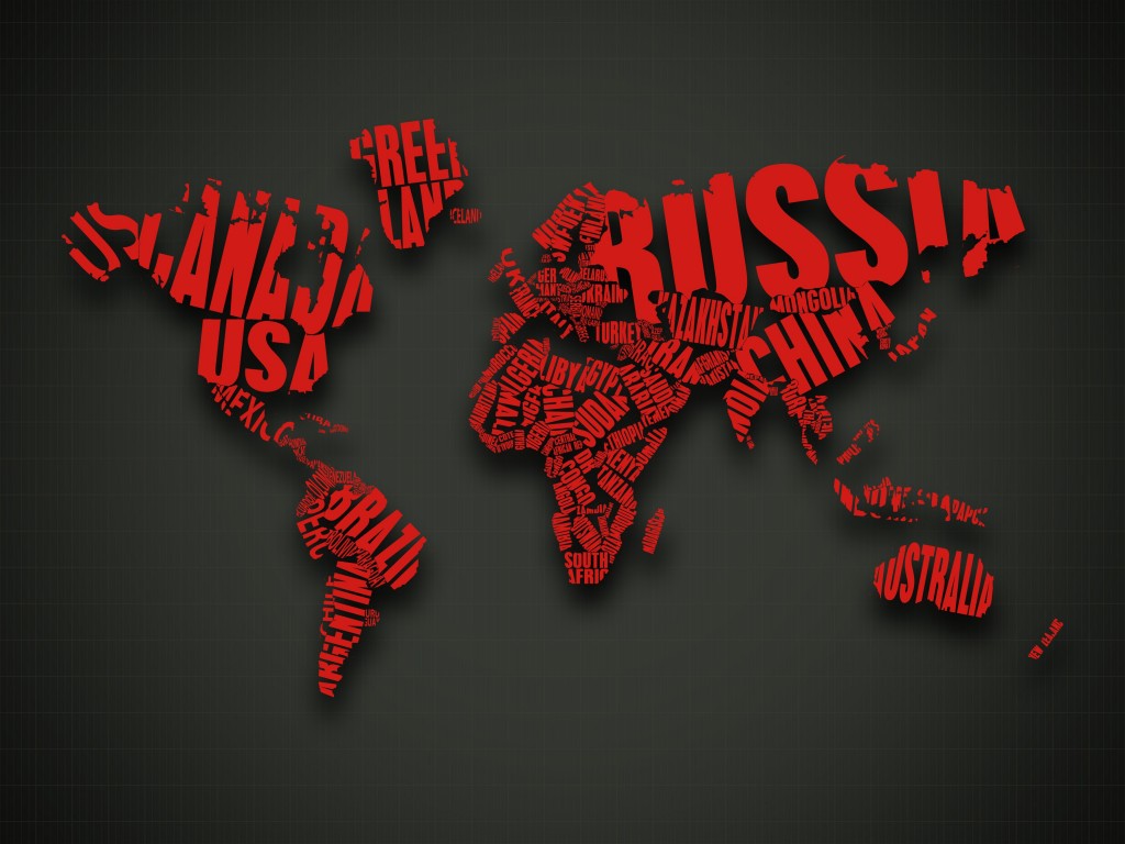 Red World Map Typography Wallpaper for Desktop 1024x768