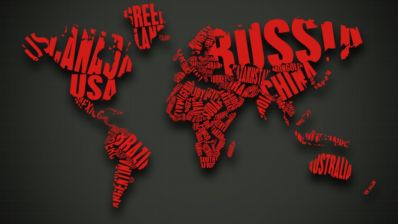 Red World Map Typography Wallpaper for Desktop 1280x720