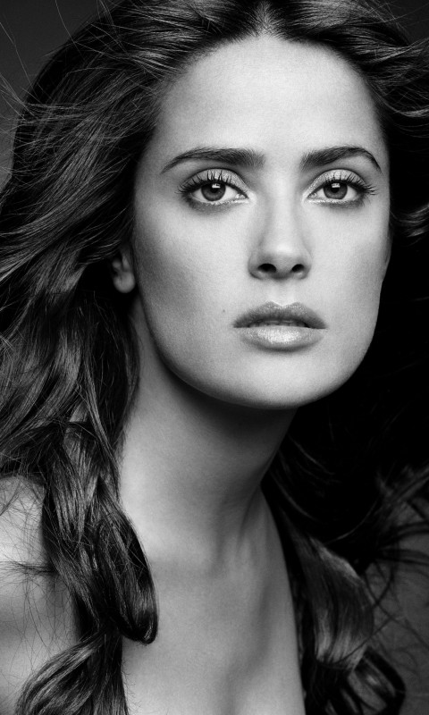 Salma Hayek Black & White Portrait Wallpaper for HTC Desire HD