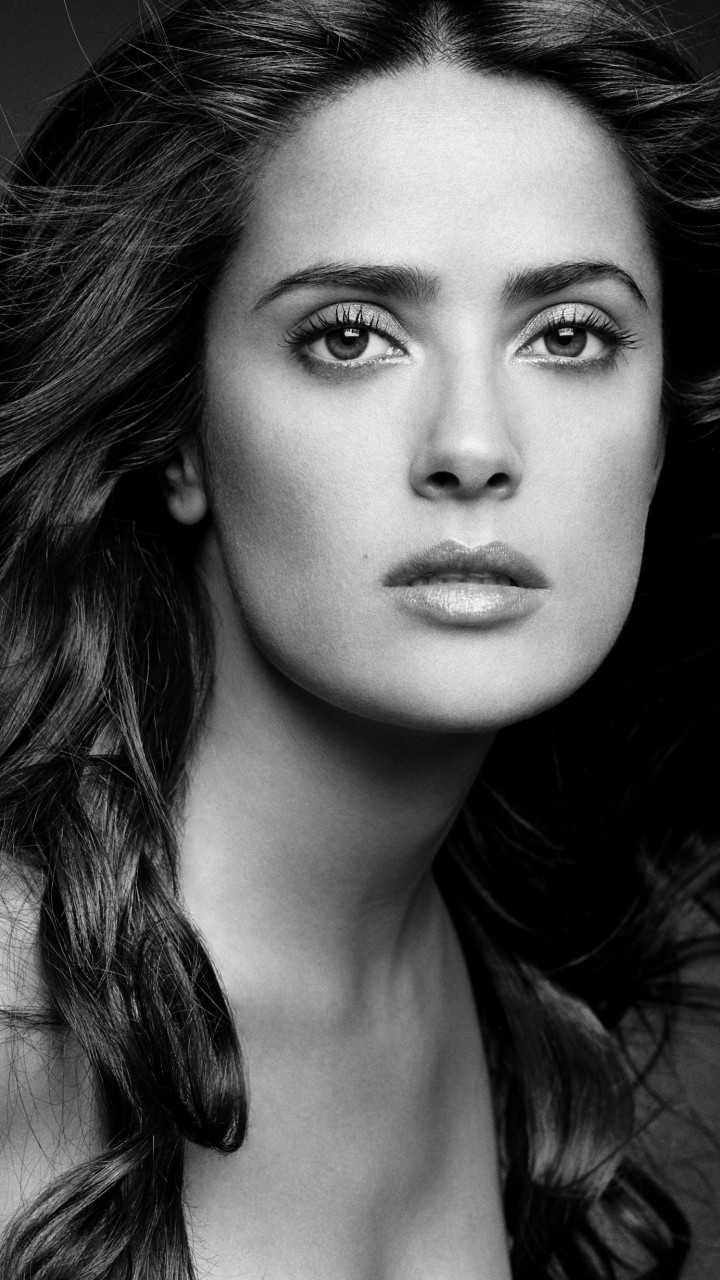 Salma Hayek Black & White Portrait Wallpaper for HTC One mini