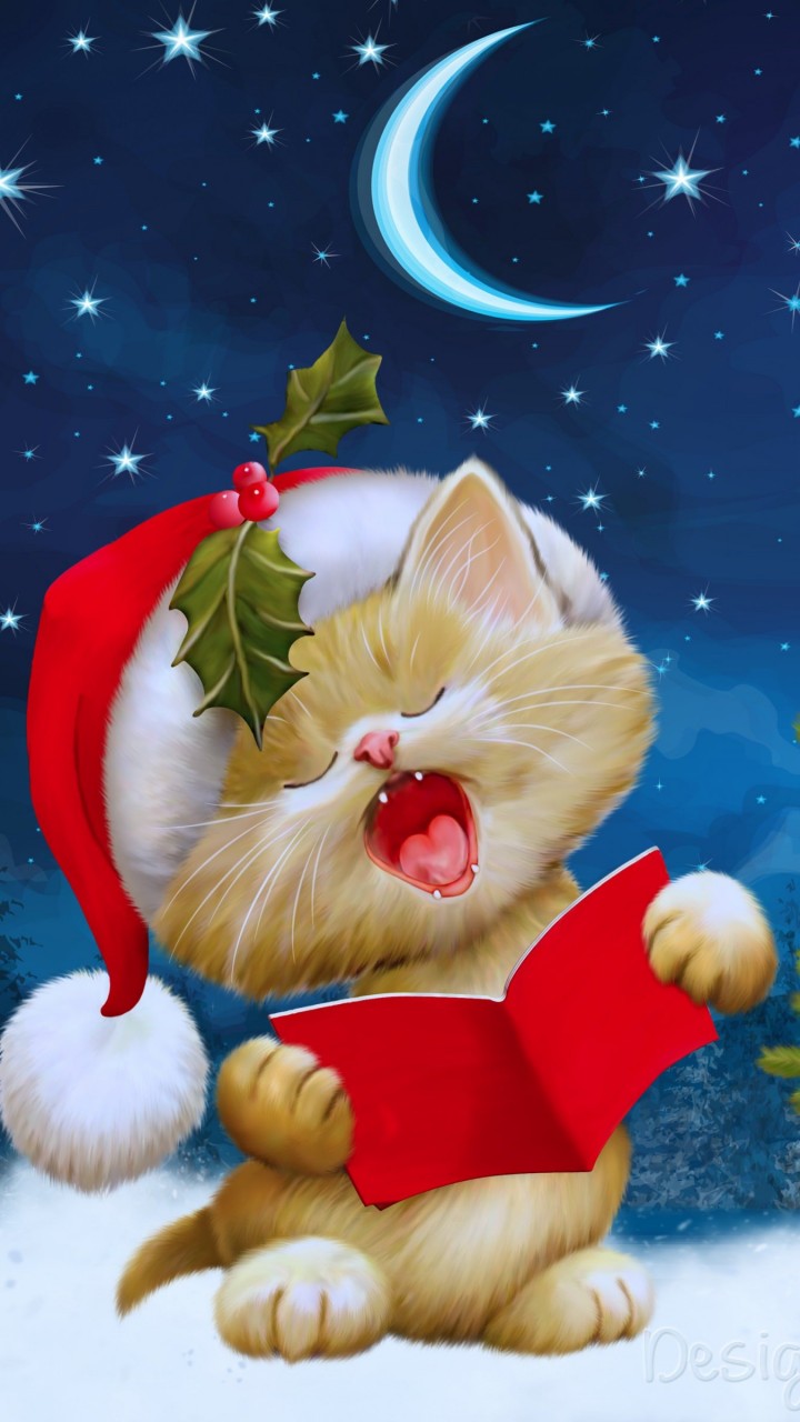 Santa Kitten Singing Christmas Carols Wallpaper for Google Galaxy Nexus