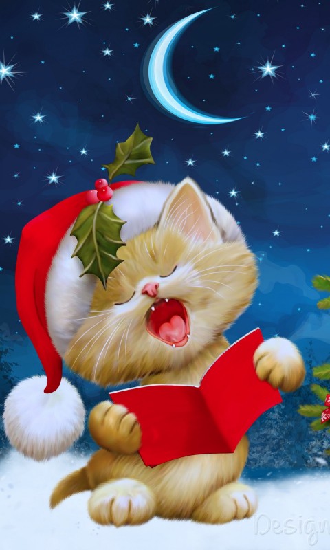 Santa Kitten Singing Christmas Carols Wallpaper for SAMSUNG Galaxy S3 Mini