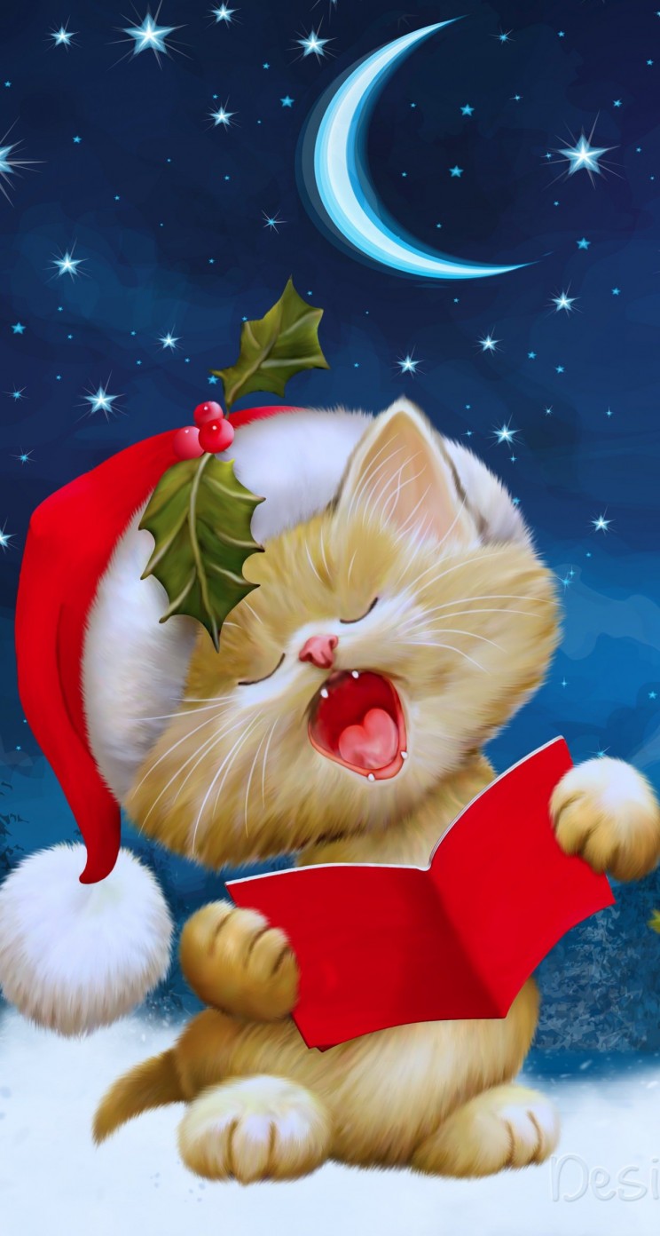 Santa Kitten Singing Christmas Carols Wallpaper for Apple iPhone 5 / 5s