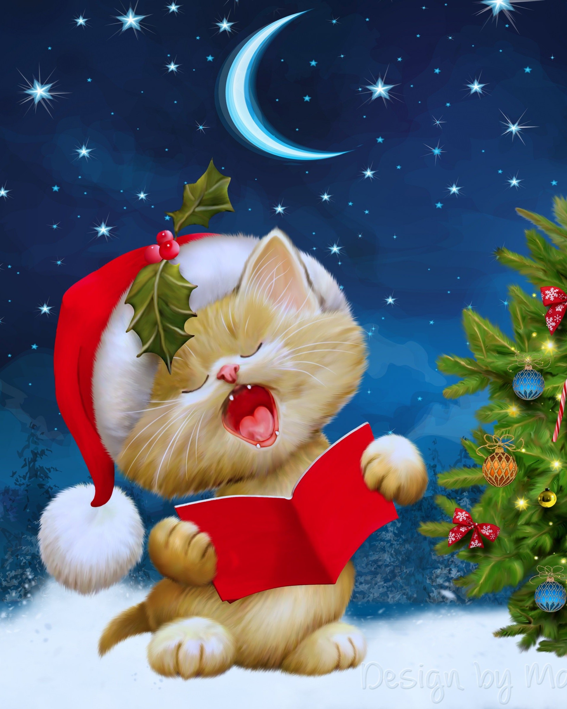 Santa Kitten Singing Christmas Carols Wallpaper for Google Nexus 7
