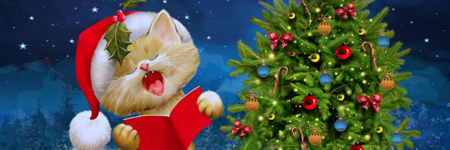 Santa Kitten Singing Christmas Carols Wallpaper for Social Media Twitter Header