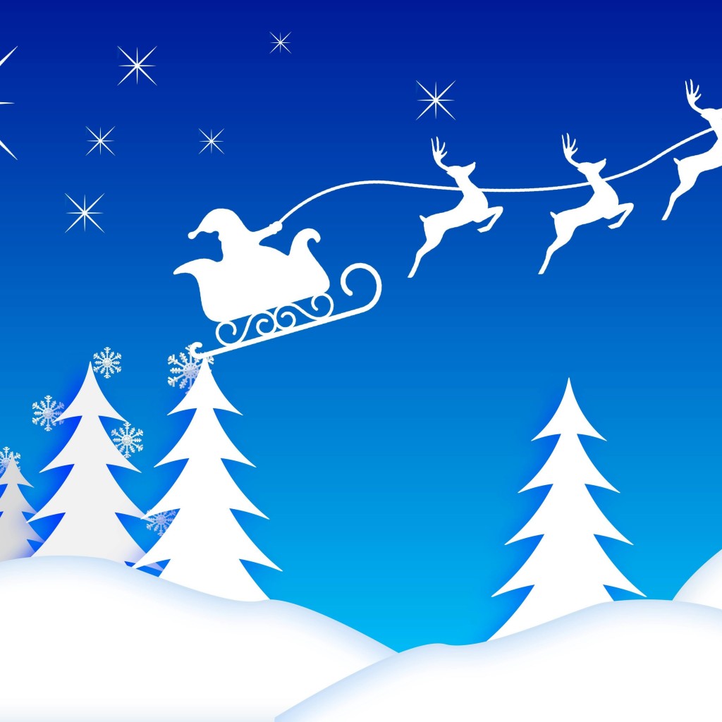 Santa’s Sleigh Illustration Wallpaper for Apple iPad 2