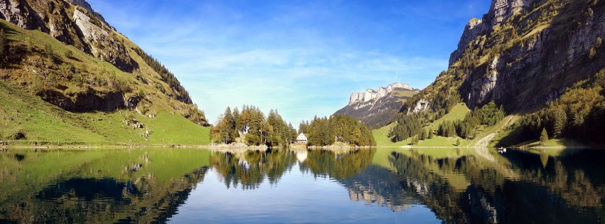 Seealpsee lake in Switzerland Wallpaper for Social Media Facebook Cover