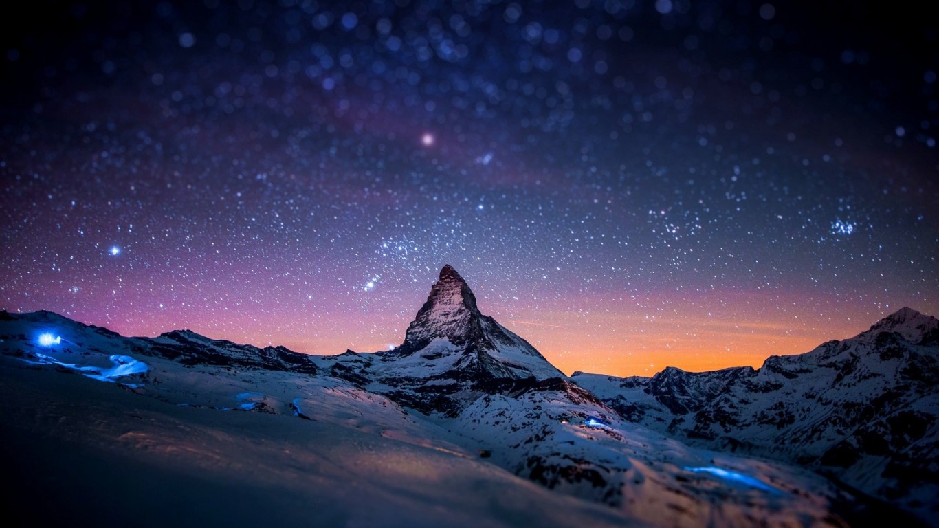 Starry Night Over The Matterhorn Wallpaper for Desktop 1366x768