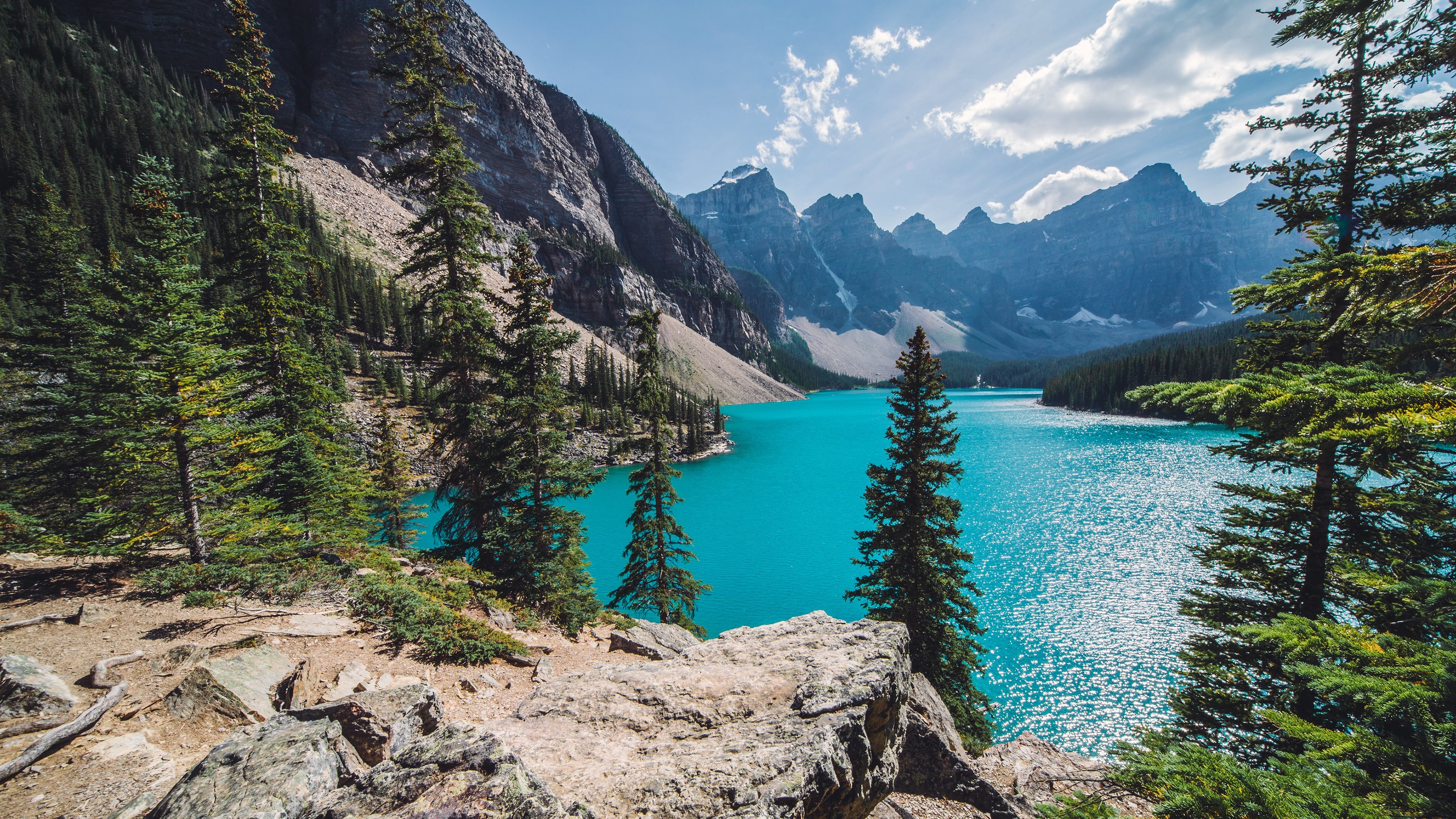 Sunny day over Moraine Lake Wallpaper for Desktop 4K 3840x2160