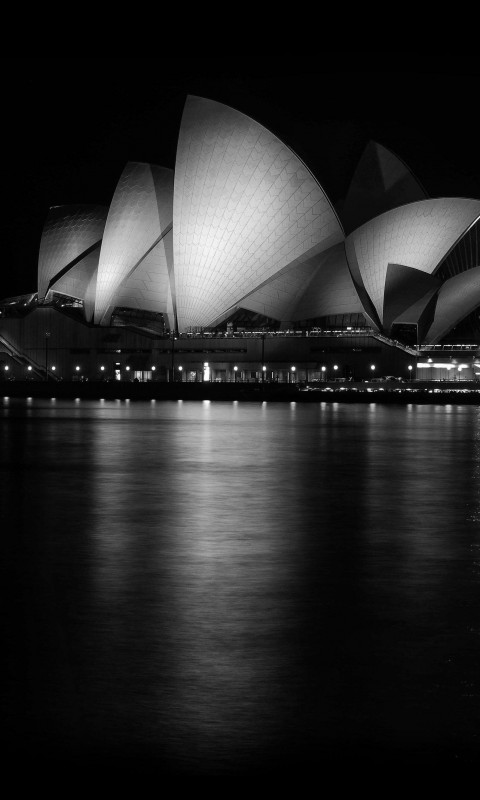 Sydney Opera House at Night in Black & White Wallpaper for SAMSUNG Galaxy S3 Mini