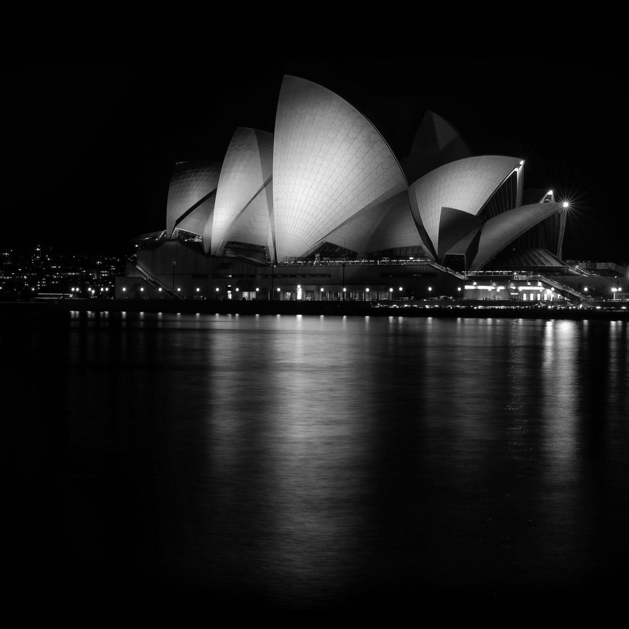Sydney Opera House at Night in Black & White Wallpaper for Apple iPad mini