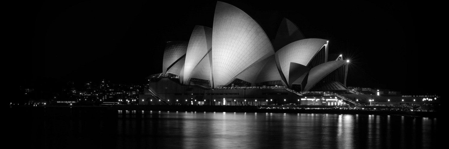 Sydney Opera House at Night in Black & White Wallpaper for Social Media Twitter Header