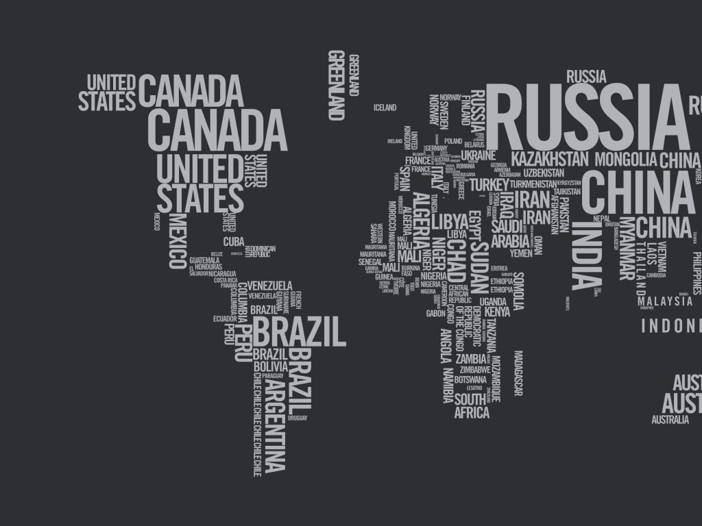 World Map Typography Wallpaper for Desktop 1024x768