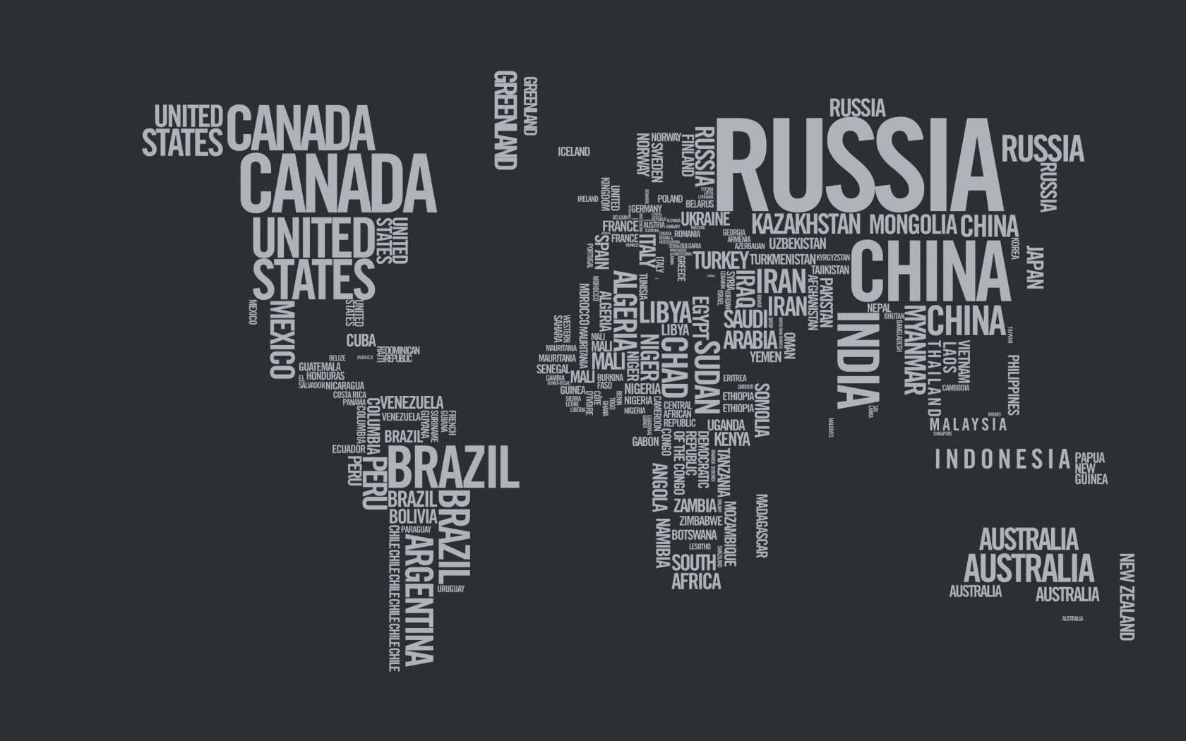 World Map Typography Wallpaper for Desktop 1680x1050