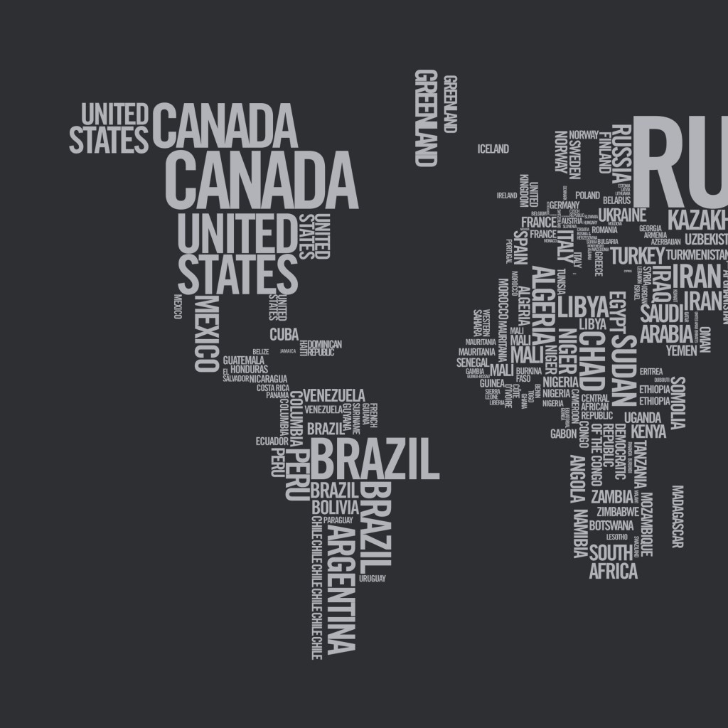 World Map Typography Wallpaper for Apple iPad 2