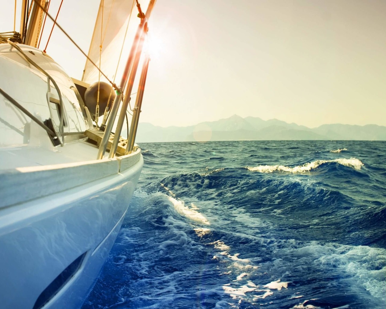 Yacht Sailing Downwind at Sunset Wallpaper for Desktop 1280x1024