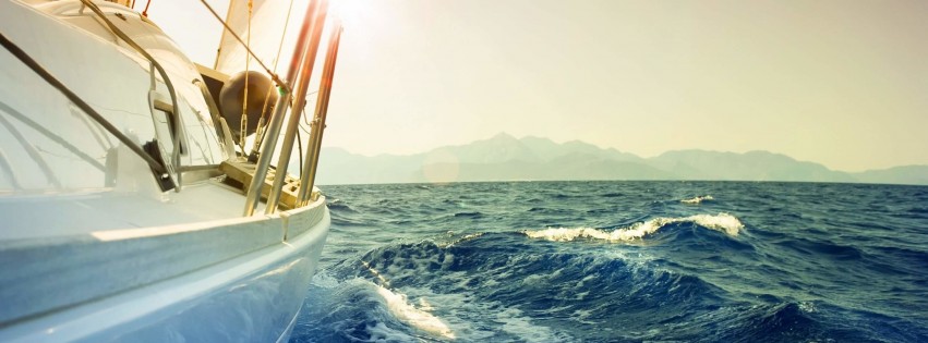 Yacht Sailing Downwind at Sunset Wallpaper for Social Media Facebook Cover