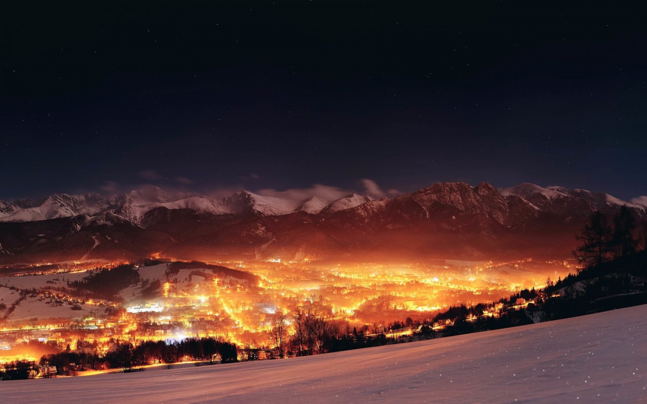 Zakopane City At Night - Poland Wallpaper for Desktop 1280x800