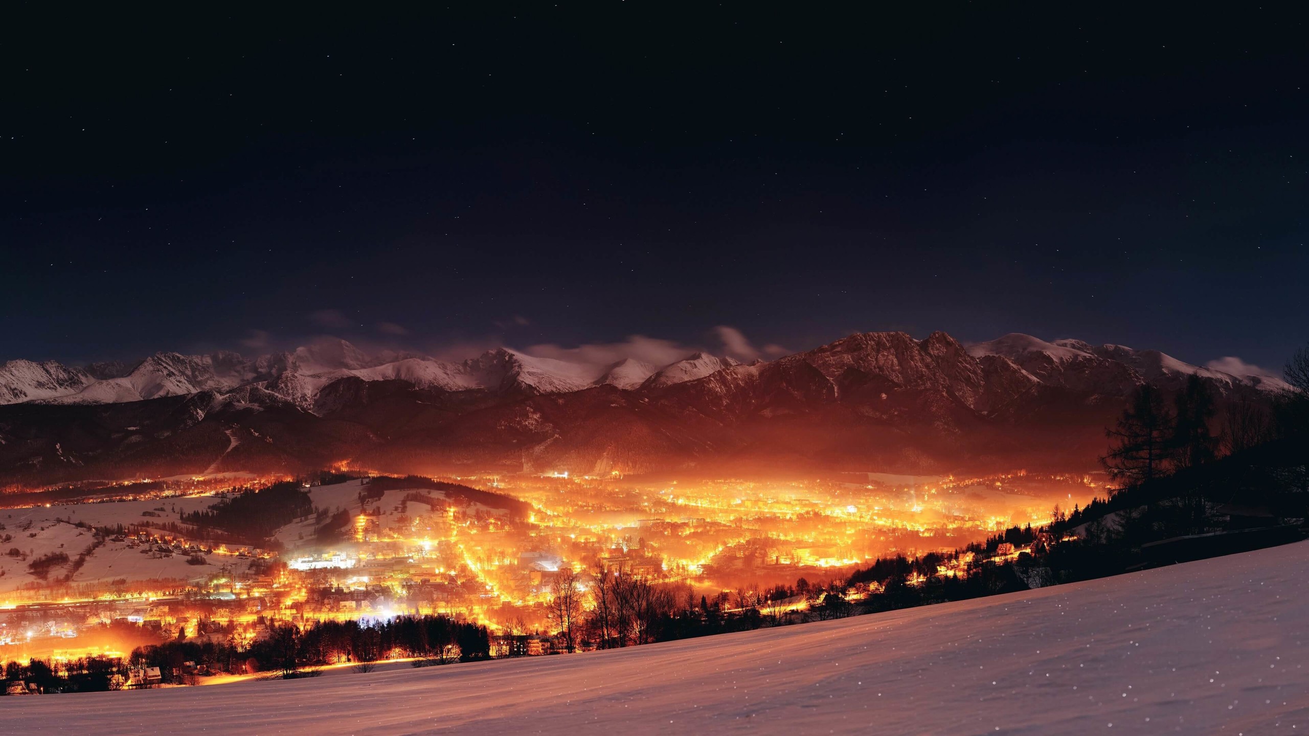 Zakopane City At Night - Poland Wallpaper for Desktop 2560x1440